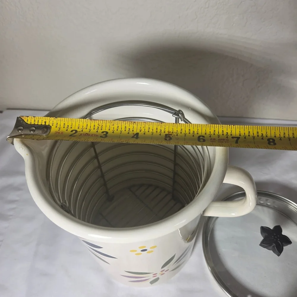 Temp-tations by Tara Enamelware Floral Pitcher Steamer Basket Glass Lid QQQ 16 T
